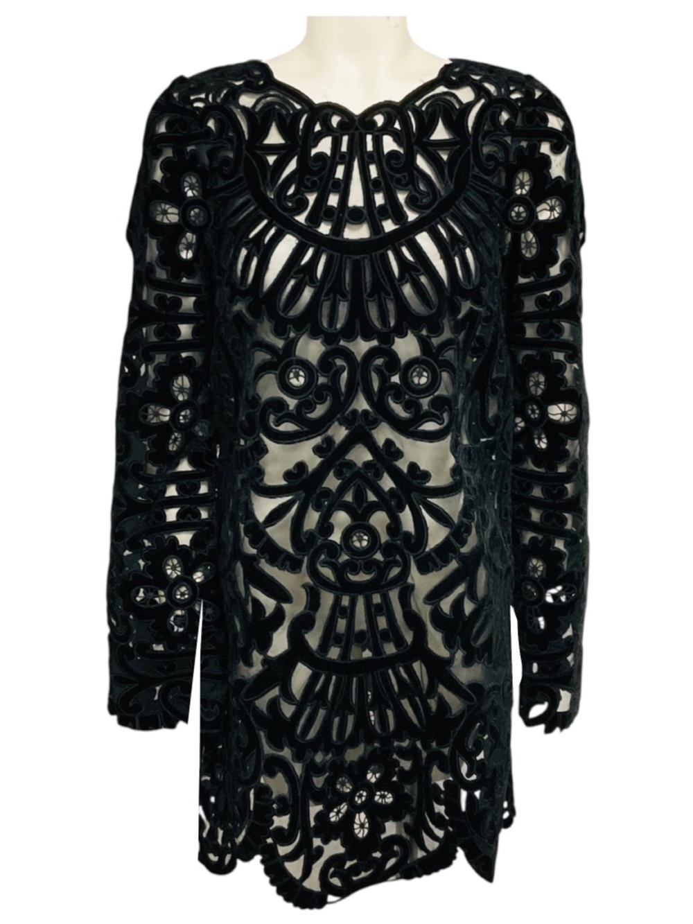 Sea New York Dark Black Dana Embroidered Velvet Dress